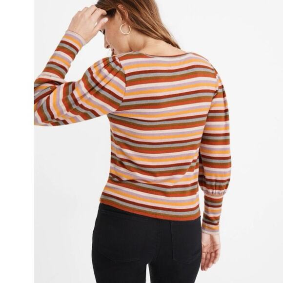 Madewell Striped Puff-Sleeve Scoopneck Top Twee Y2K Multicolor 70s - Picture 2 of 11